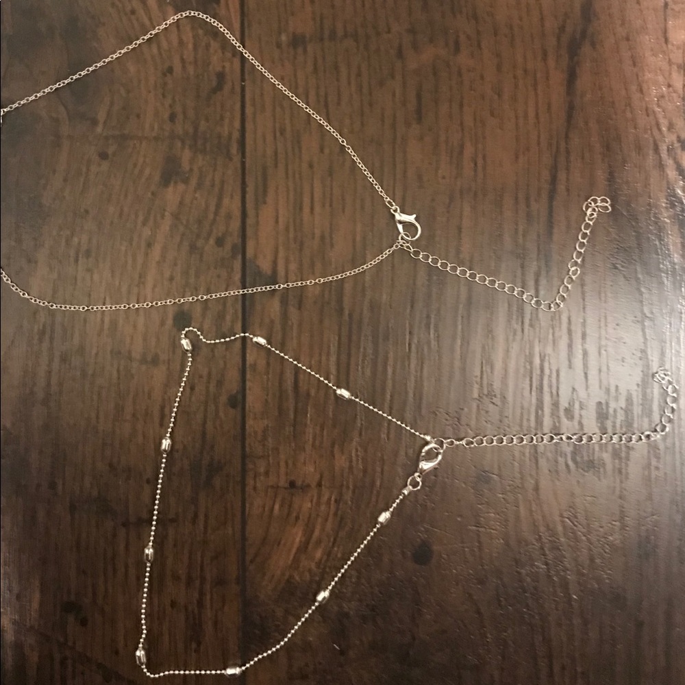 Silver Double Chain Heart Choker Necklace - Picture 2 of 2